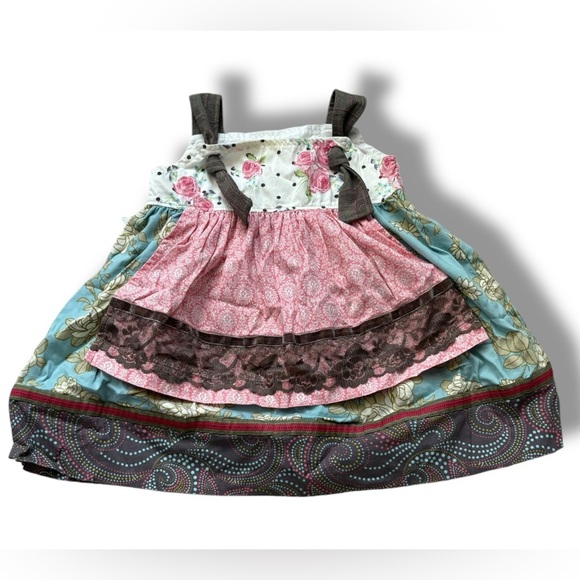 Matilda Jane Vintage Gypsy Blue Eva Rose Knot Apron Dress Fall 2009 size 18 mos - Picture 1 of 6